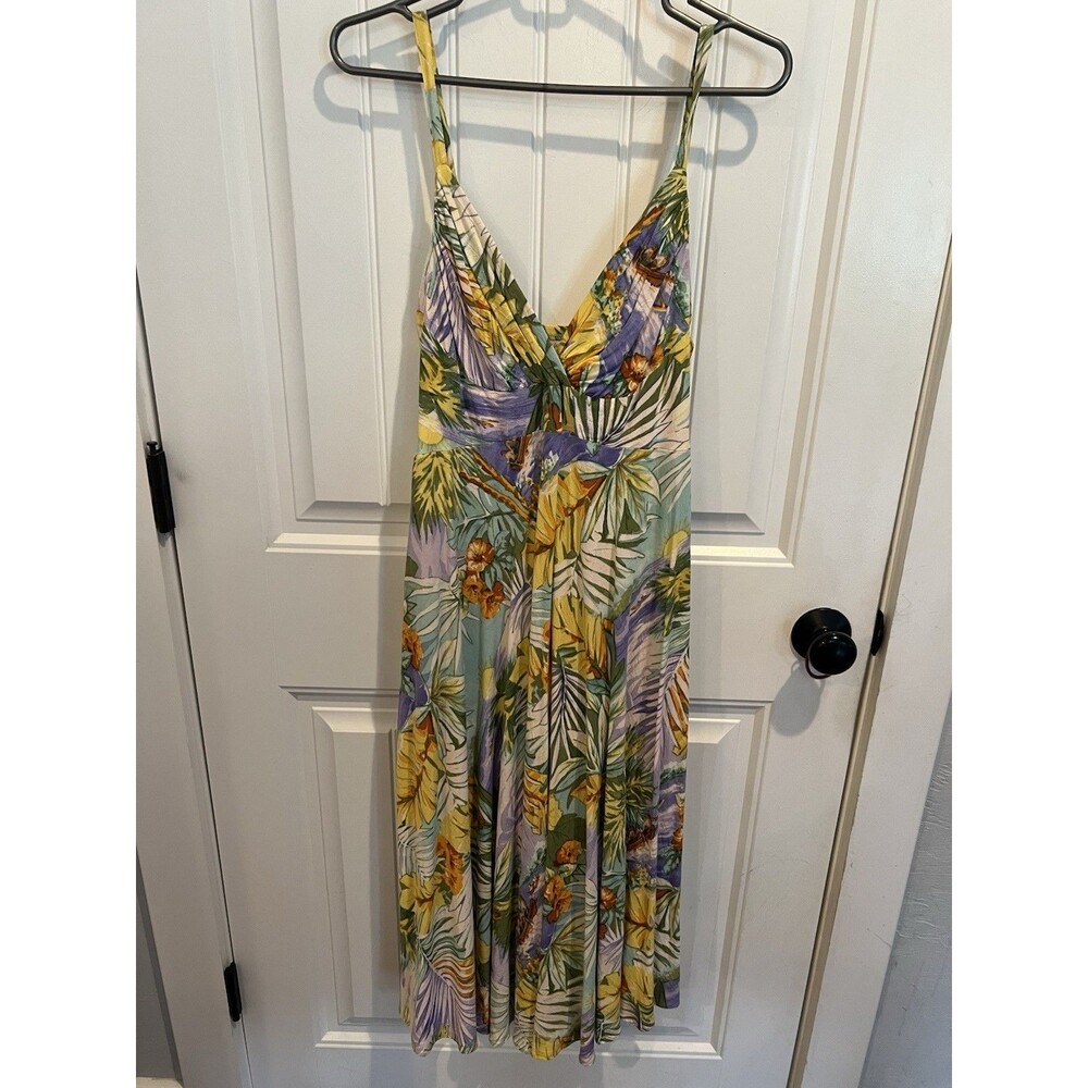 Jams World Made In Hawaii Rayon Tropical Palm Print Midi Sundress M